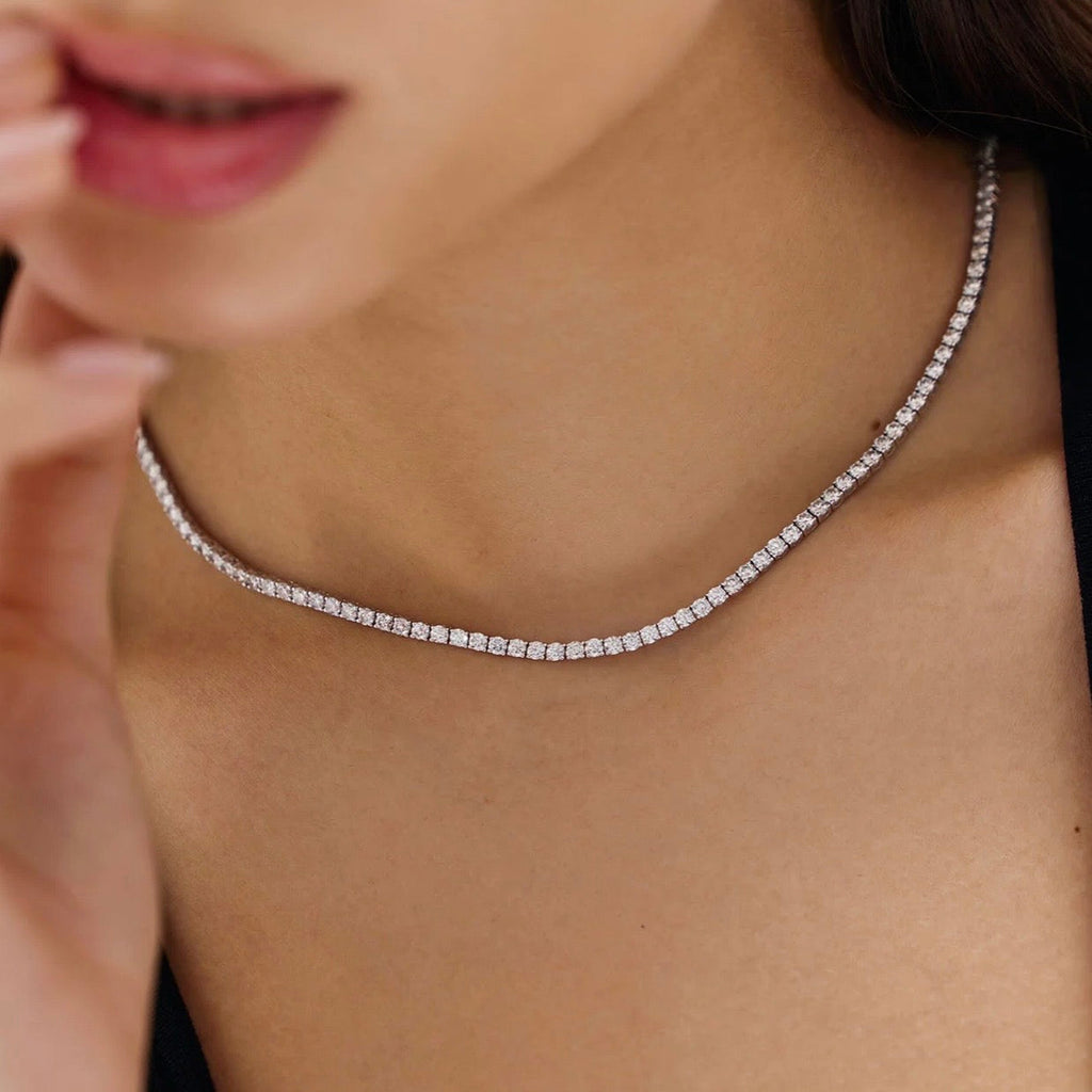 Colar Riviera Moissanite 2mm Banhado a Ouro Branco