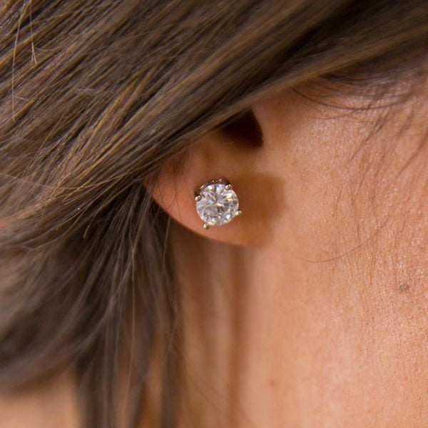 Brinco Solitário Haste Moissanite Banhado a Ouro 18k