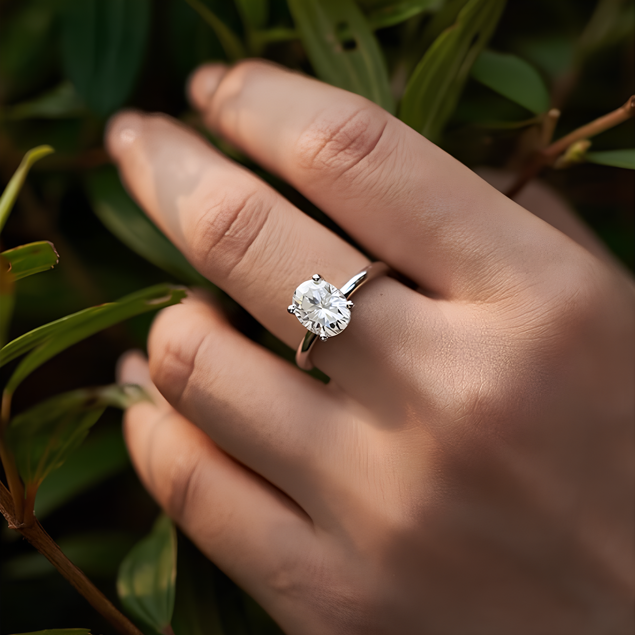 Anel Solitário Oval Slim Moissanite Banhado a Ouro 18k