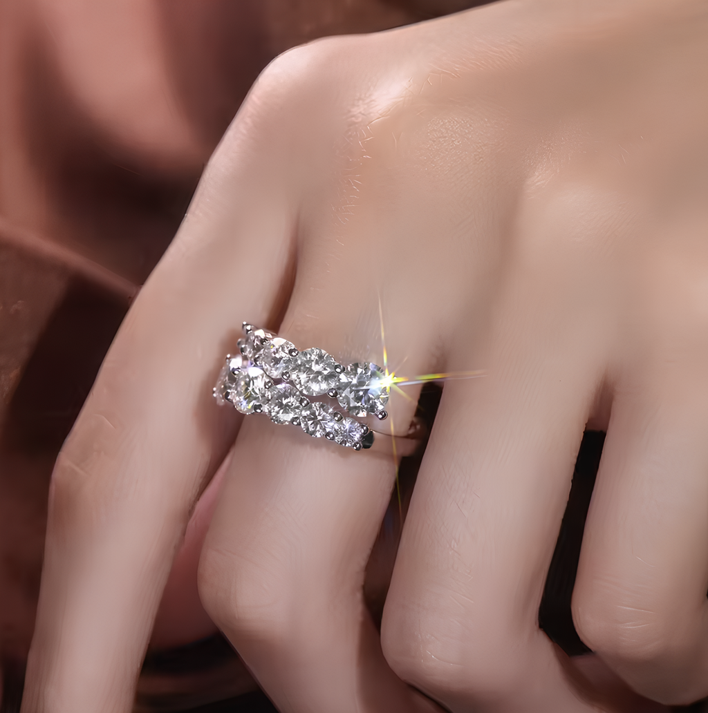 Anel 10 Pedras Moissanite Banhado a Ouro 18k