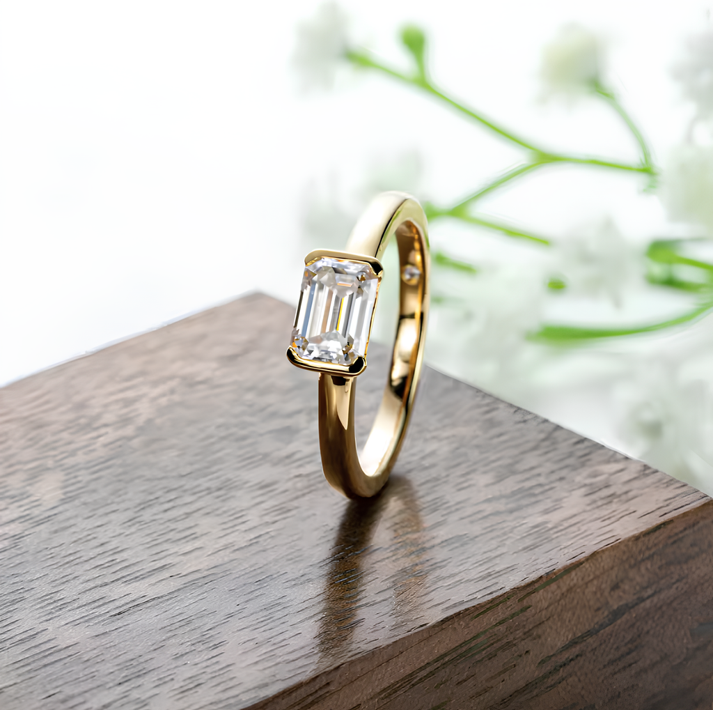 Anel Soft Esmeralda Moissanite Banhado a Ouro 18k