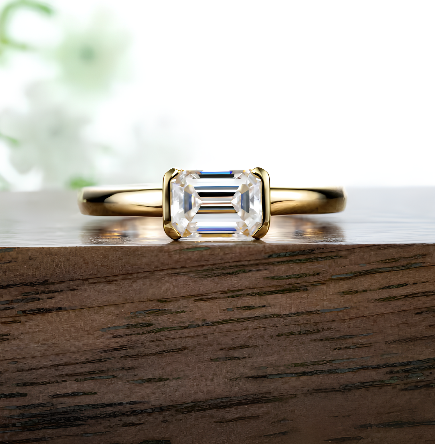 Anel Soft Esmeralda Moissanite Banhado a Ouro 18k
