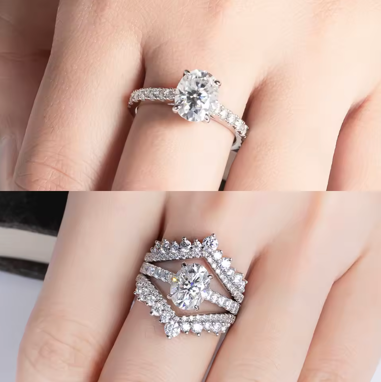 Anel Zênite Oval Moissanite Cravejado Banhado a Ouro 18k
