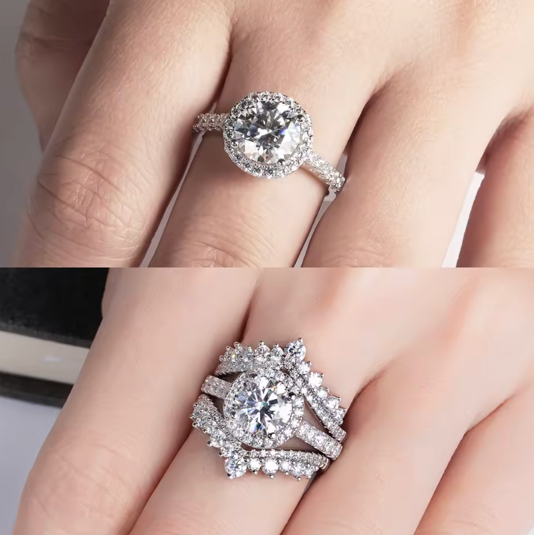 Anel Coroa Brilhante Moissanite Cravejado Banhado a Ouro 18k