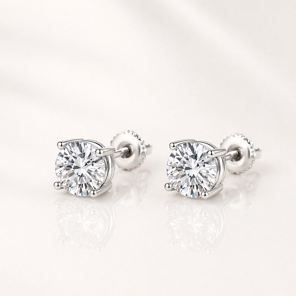 Brinco Solitário 4 Garras Moissanite Banhado a Ouro 18k