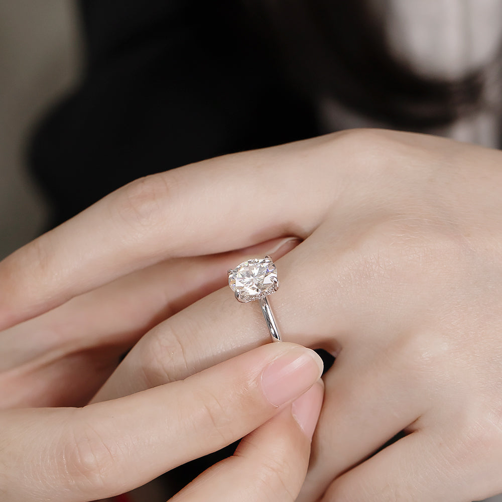 Anel Solitário Oval Slim Moissanite Banhado a Ouro 18k
