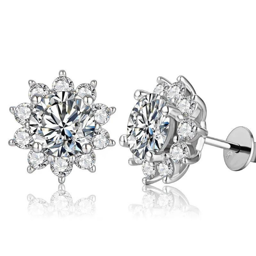 Brinco Flor de Cristal Moissanite Banhado a Ouro 18k
