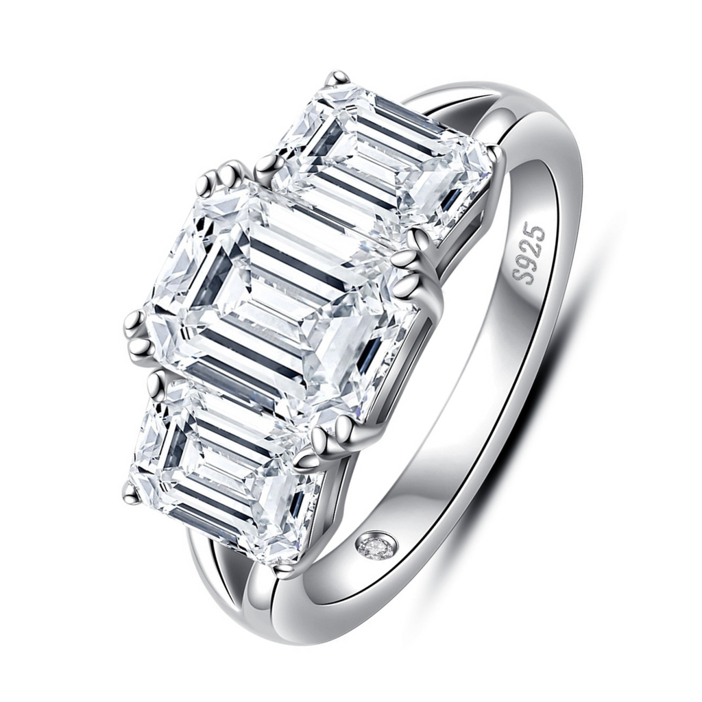 Anel Trinity Asscher Moissanite Banhado a Ouro 18k