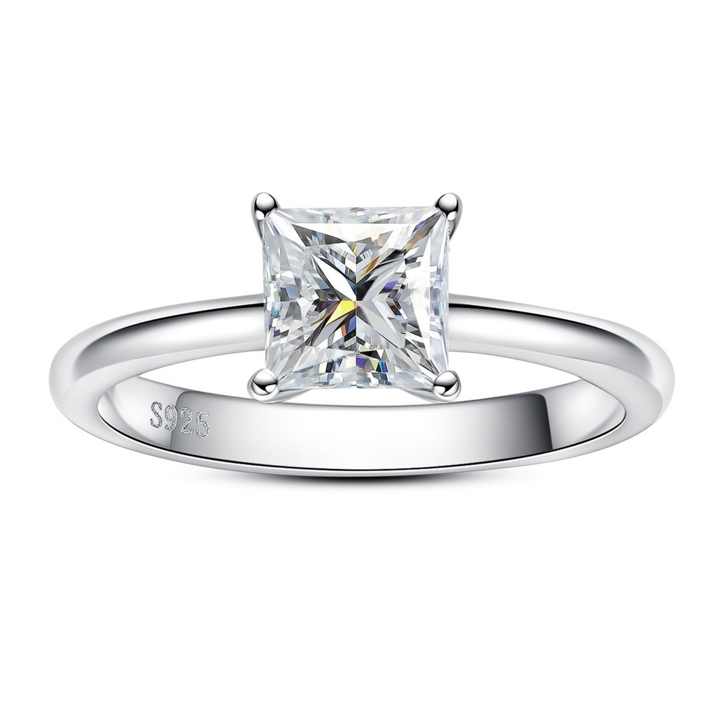 Anel Solitário Princess Moissanite Banhado a Ouro 18k