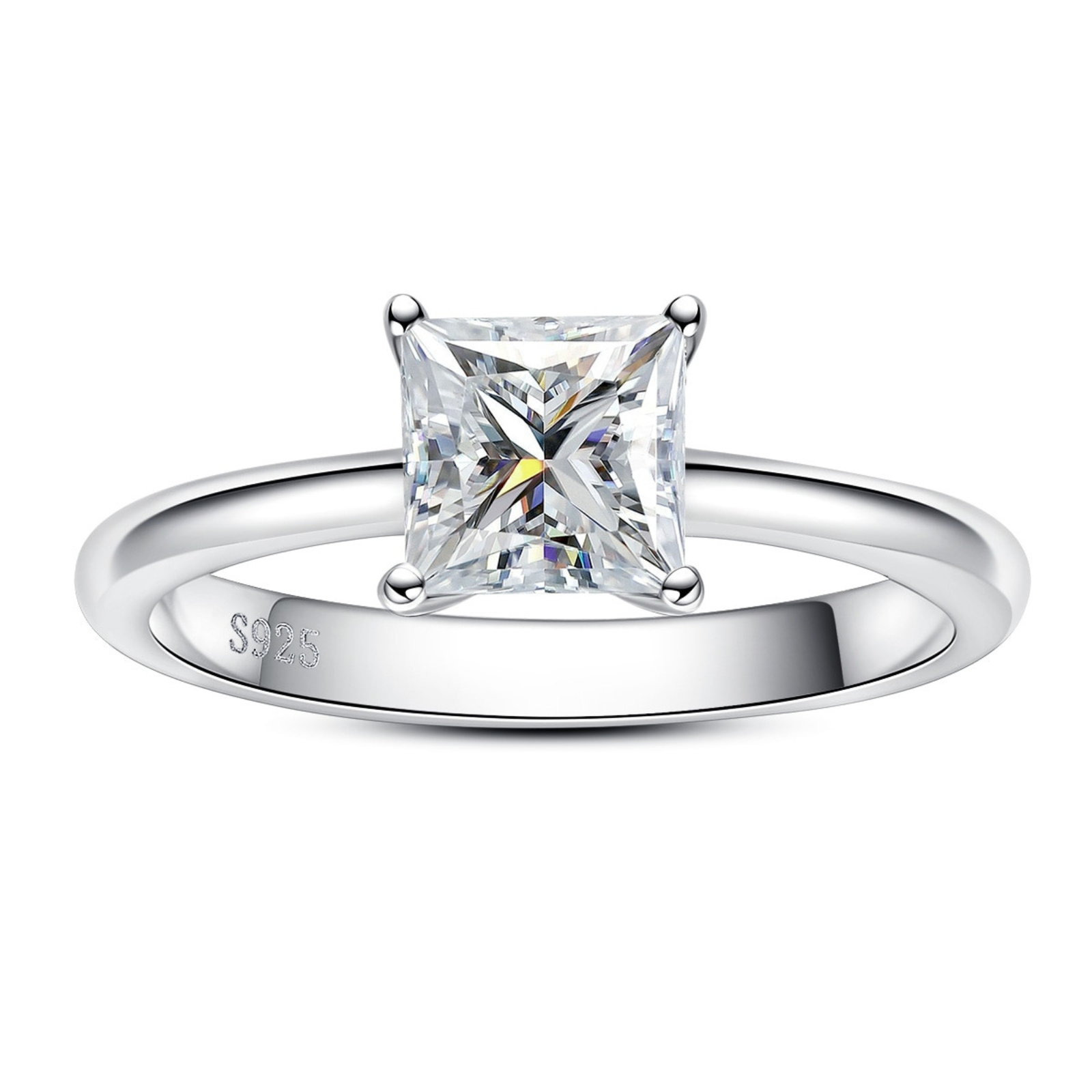 Anel Solitário Princess Moissanite Banhado a Ouro 18k