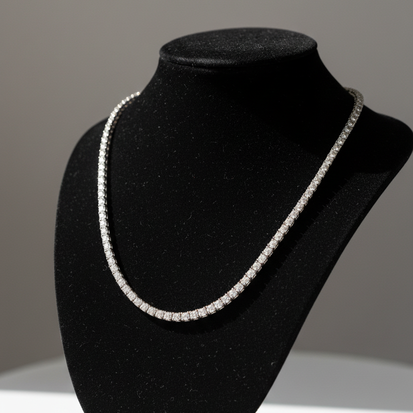 Colar Riviera Moissanite 3mm Banhado a Ouro Branco
