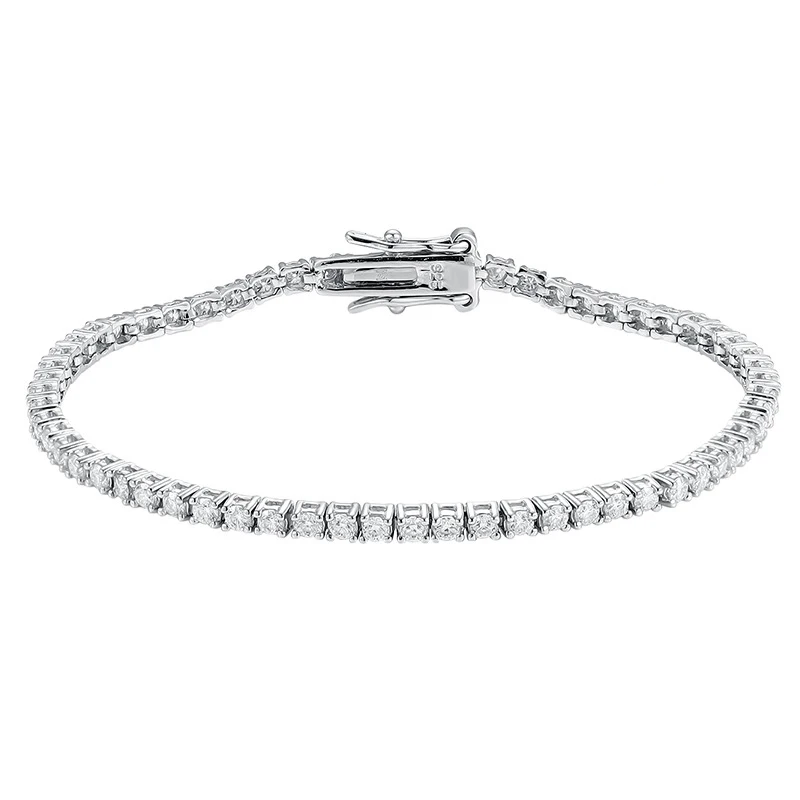 Pulseira Riviera Moissanite 2mm Banhada a Ródio