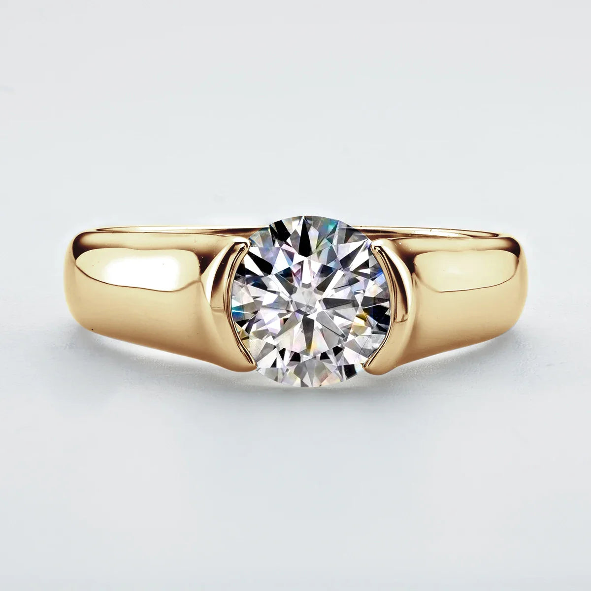 Anel Luar Solitário Moissanite Banhado a Ouro 18k