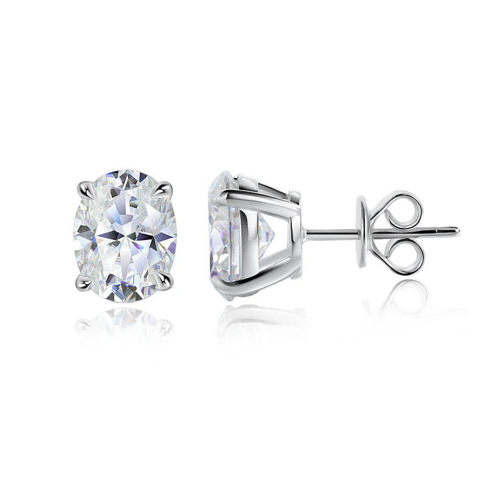 Brinco Solitário Oval Moissanite Banhado a Ouro 18k