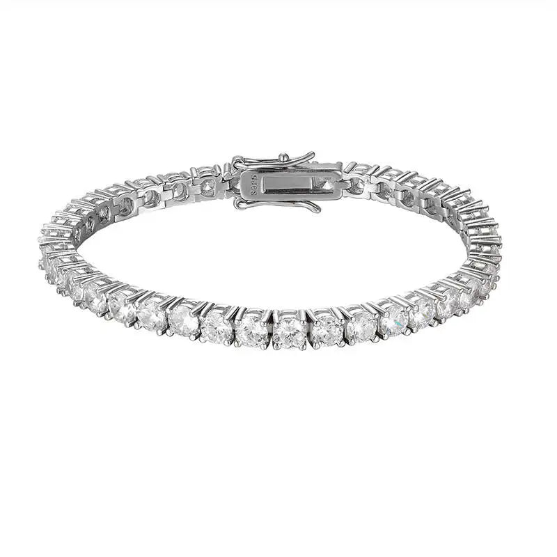 Pulseira Riviera Moissanite 3mm Banhada a Ródio
