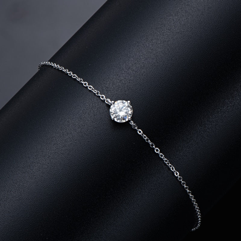 Pulseira Moissanite Brilho Solitário Banhada a Ouro