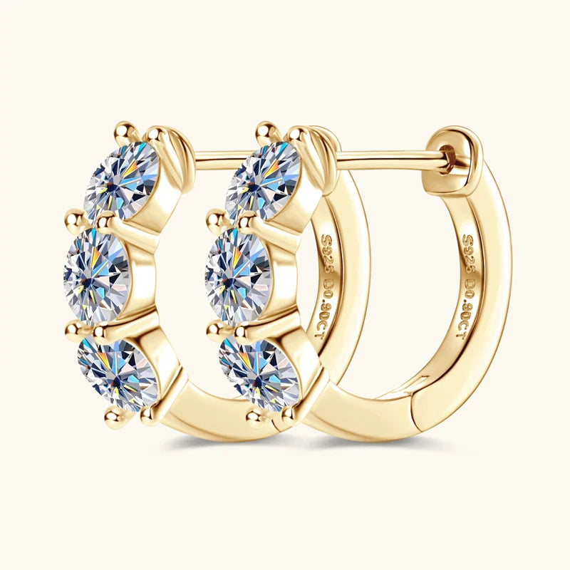 Brinco Três Estrelas Moissanite Banhado a Ouro 18k