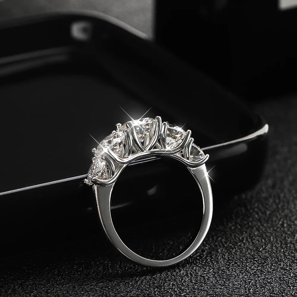 Anel Penta Brilhante Moissanite Banhado a Ouro 18k