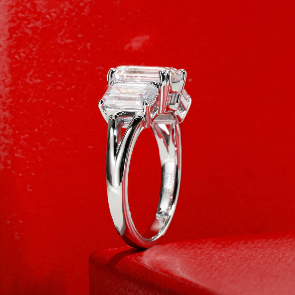 Anel Trinity Asscher Moissanite Banhado a Ouro 18k
