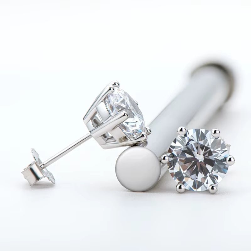 Brinco Solitário 6 Garras Moissanite Banhado a Ouro 18k