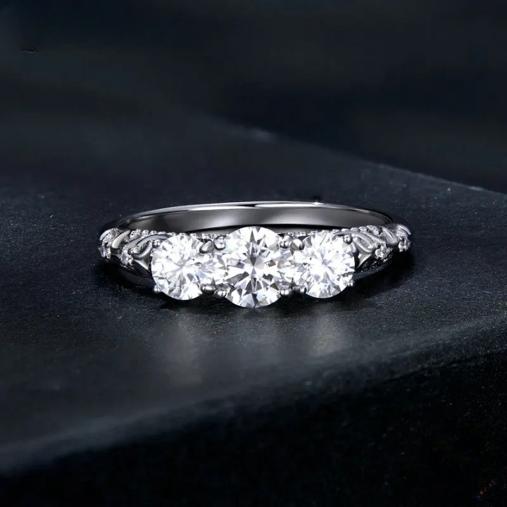 Anel Triplo Moissanite Banhado a Ouro 18k