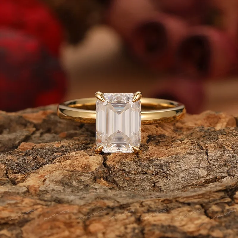 Anel Esmeralda Slim Moissanite Banhado a Ouro 18k