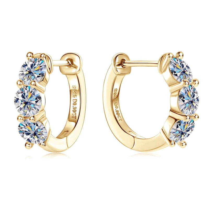 Brinco Três Estrelas Moissanite Banhado a Ouro 18k