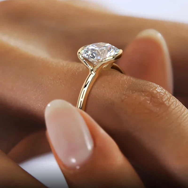 Anel Solitário Alça Dupla Moissanite Banhado a Ouro 18k