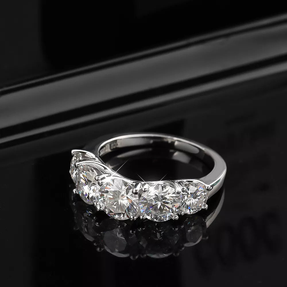 Anel Penta Brilhante Moissanite Banhado a Ouro 18k