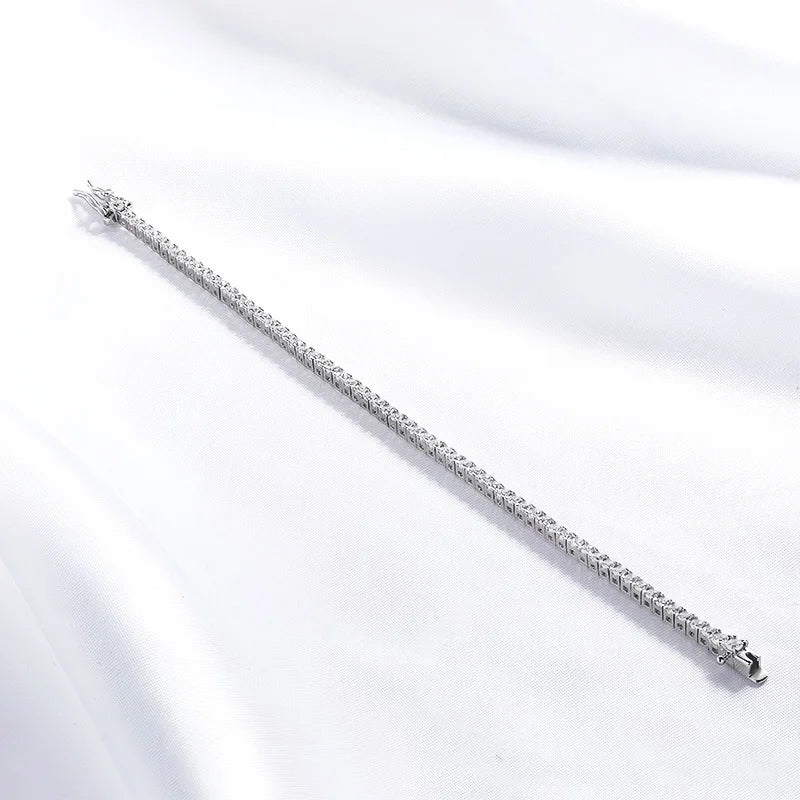 Pulseira Riviera Moissanite 2mm Banhada a Ródio