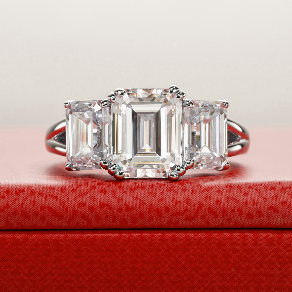 Anel Trinity Asscher Moissanite Banhado a Ouro 18k