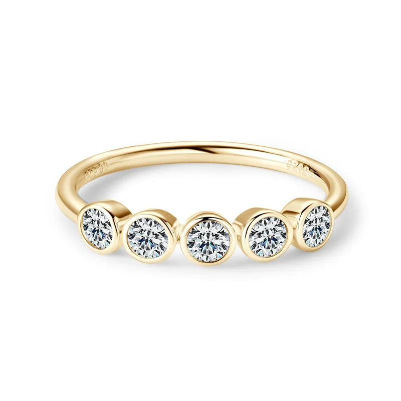Anel 5 Pedras Moissanite Banhado a Ouro 18k
