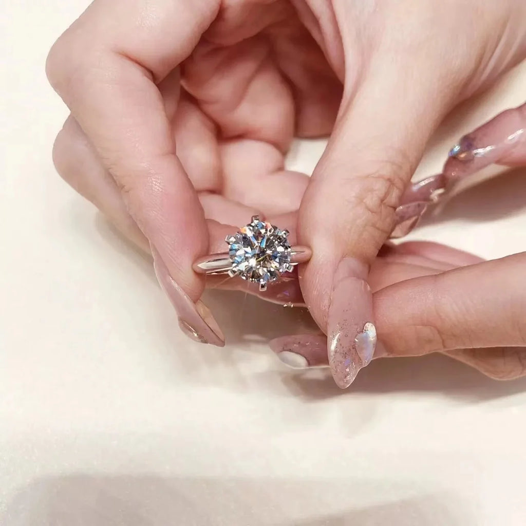 GRA Certified 1-5ct Moissanite Ring D Color Lab Diamond Real S925 Sterling Silver Six Prong Wedding Ring Fine Jewelry for Women