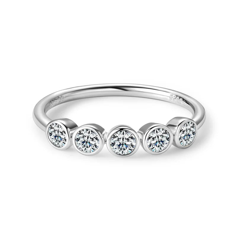 Anel 5 Pedras Moissanite Banhado a Ouro 18k