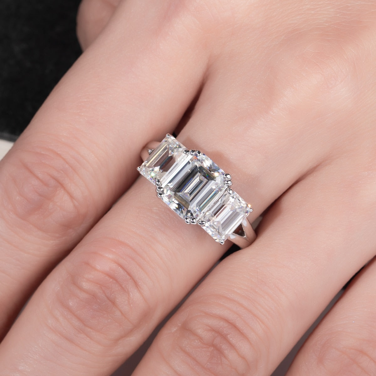 Anel Trinity Asscher Moissanite Banhado a Ouro 18k