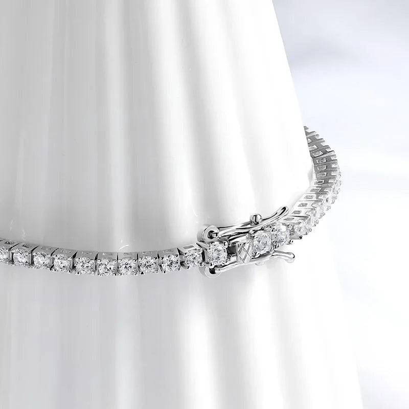 Pulseira Riviera Moissanite 2mm Banhada a Ródio