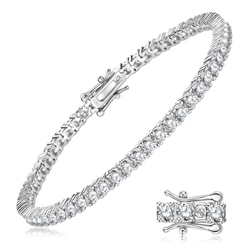 Pulseira Riviera Moissanite 3mm Banhada a Ródio