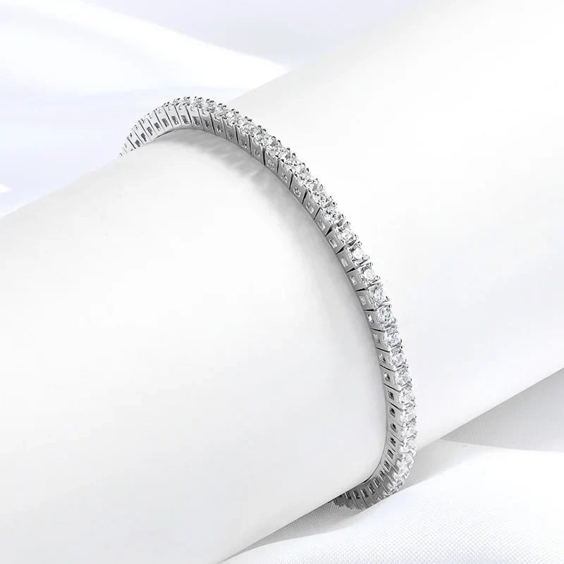 Pulseira Riviera Moissanite 2mm Banhada a Ródio