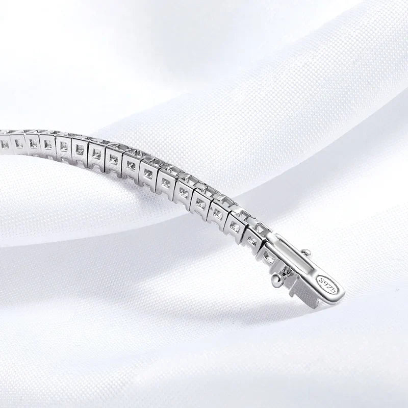 Pulseira Riviera Moissanite 2mm Banhada a Ródio