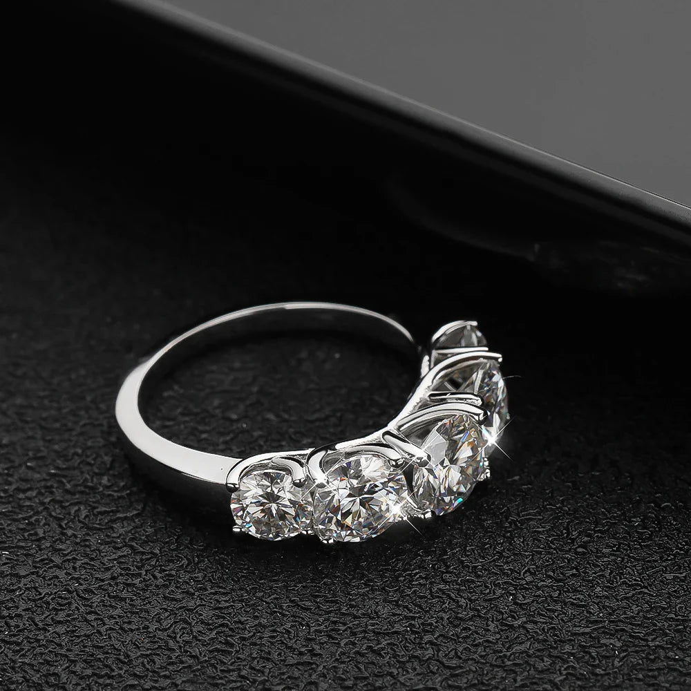 Anel Penta Brilhante Moissanite Banhado a Ouro 18k