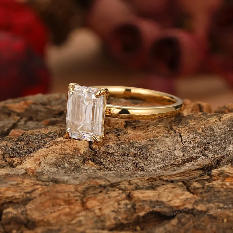 Anel Esmeralda Slim Moissanite Banhado a Ouro 18k