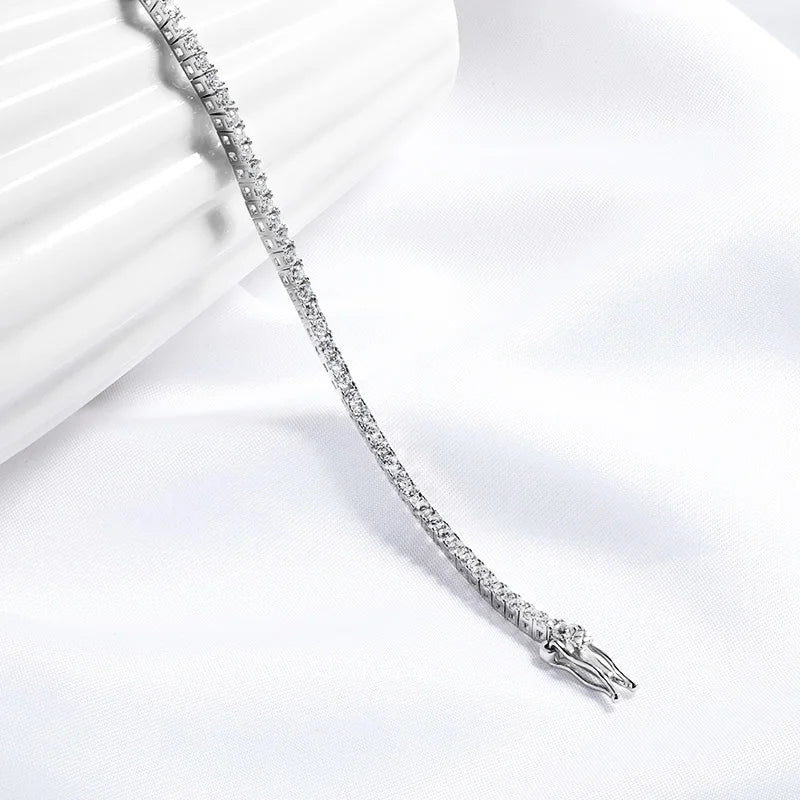 Pulseira Riviera Moissanite 2mm Banhada a Ródio