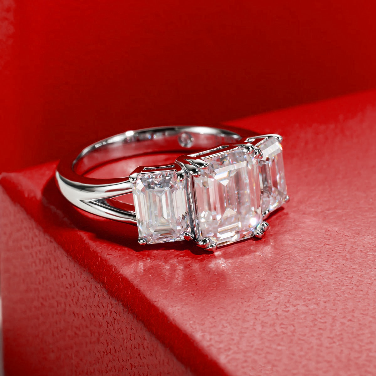 Anel Trinity Asscher Moissanite Banhado a Ouro 18k