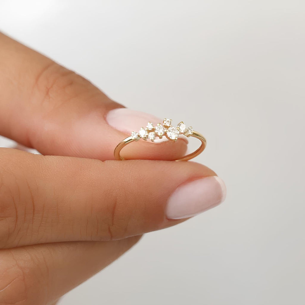 Anel Constelação Moissanite Banhado a Ouro 18k