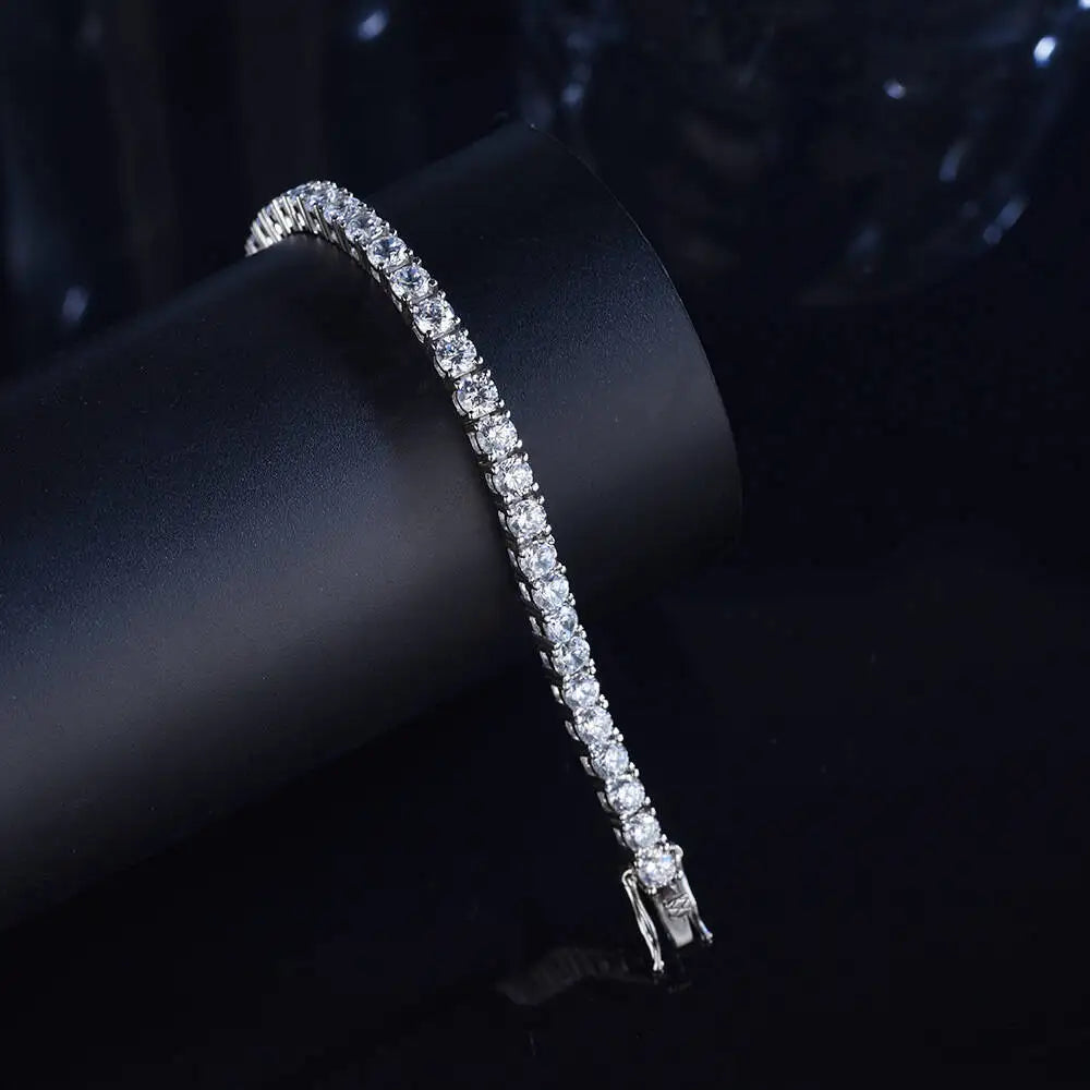 Pulseira Riviera Moissanite 3mm Banhada a Ródio