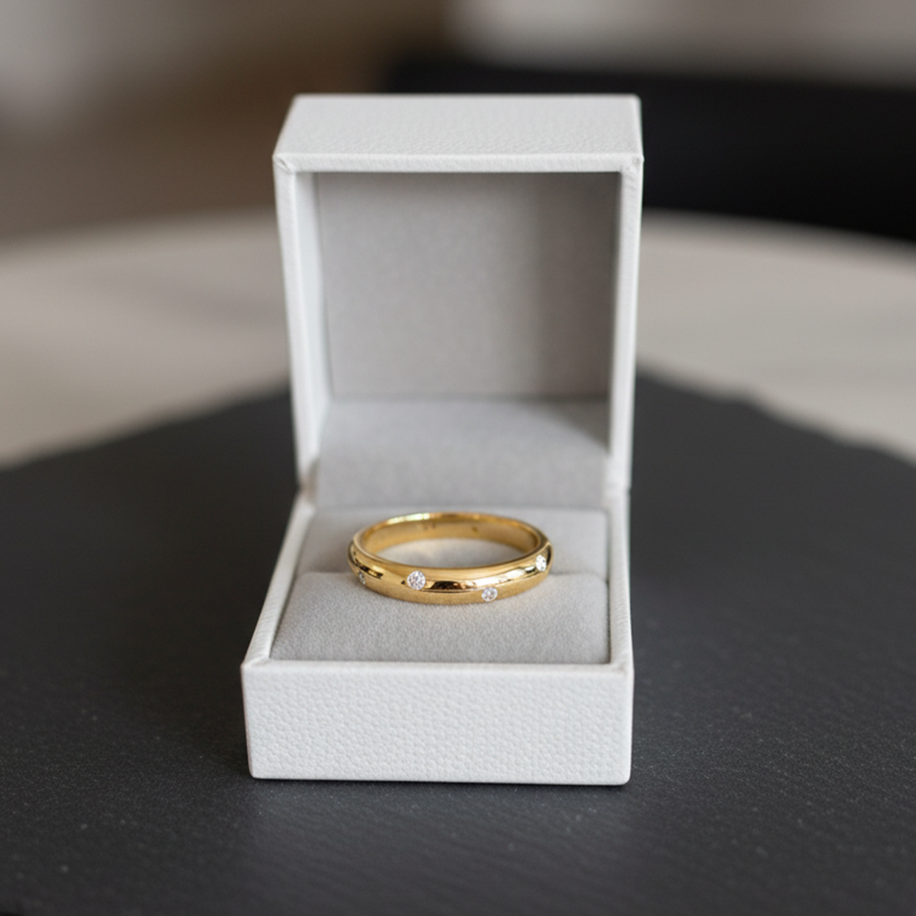 Aliança Ergonômica 15 Pontos Moissanite Banhada a Ouro 18k