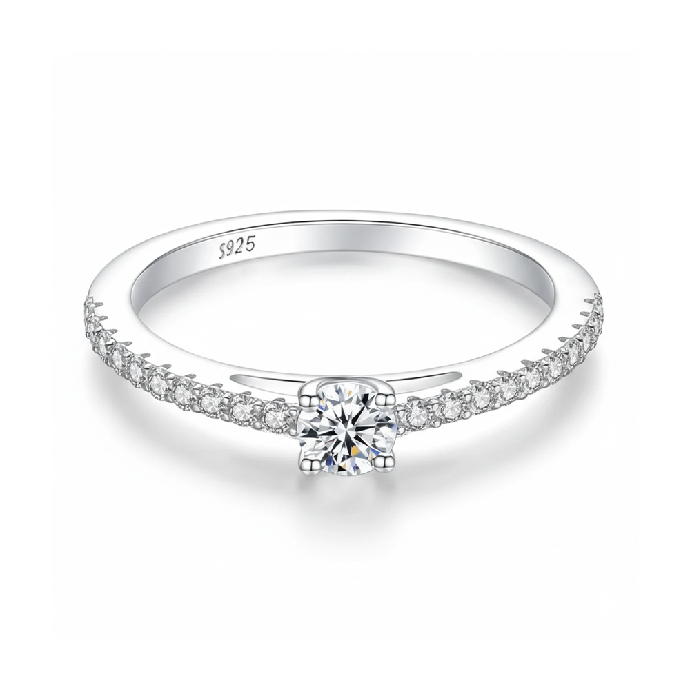 Anel Brilhante Moissanite Cravejado Banhado a Ouro 18k