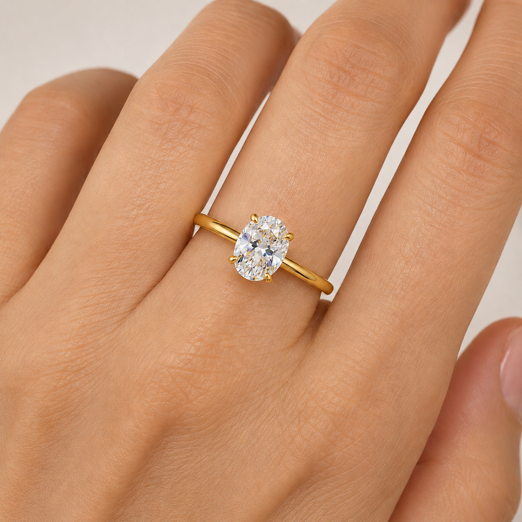 Anel Elegância Oval Moissanite Banhado a Ouro 18k