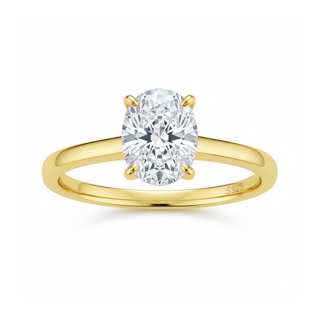 Anel Elegância Oval Moissanite Banhado a Ouro 18k