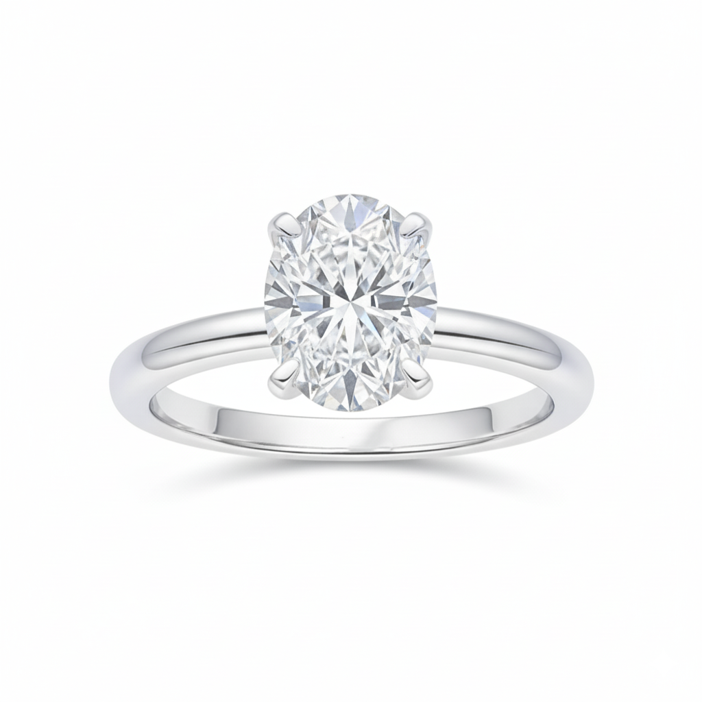 Anel Solitário Oval Slim Moissanite Banhado a Ouro 18k